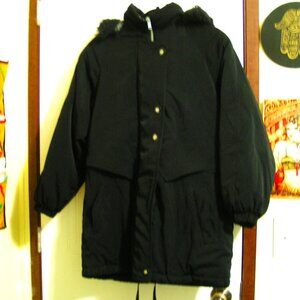 BLACK HOODED WARM WINTER COAT M